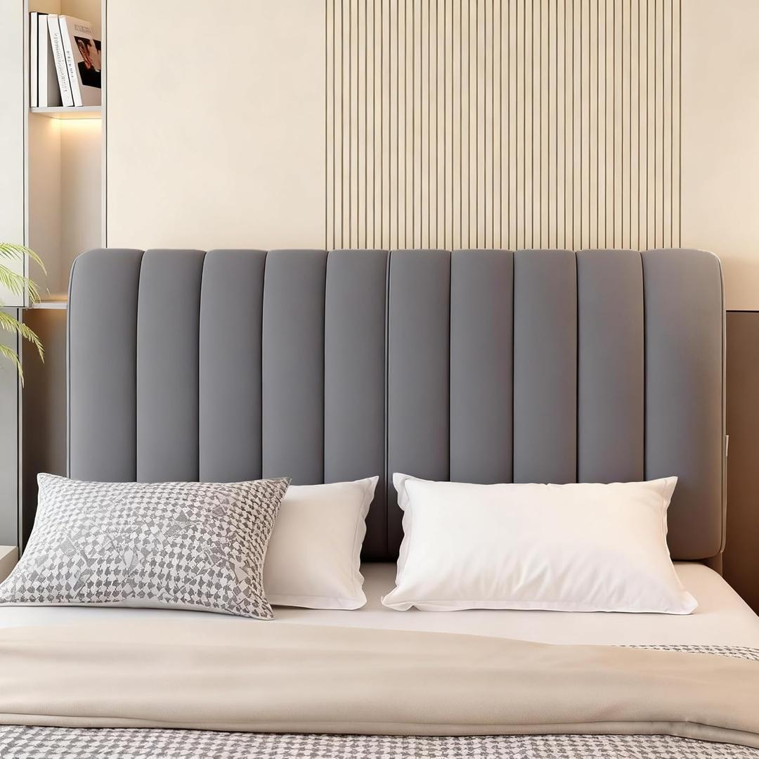 Headboard Cover, Slip Cover, Spring Bed headboard Cover, Small Square Jacquard dust Protector, Bedroom dust Cover, upholstered headboard (Queen:150cm/59in, Gray)