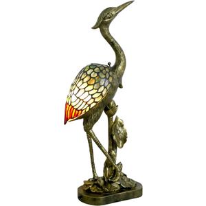 Tiffany Lamp Blue Stained Glass Crane Bird Style Table Lamp Desk Light 23.6 Inch Tall Vintage Tiffany Table Lamp for Bedroom Living Room Home Office, Color Changing LED Bulb Included