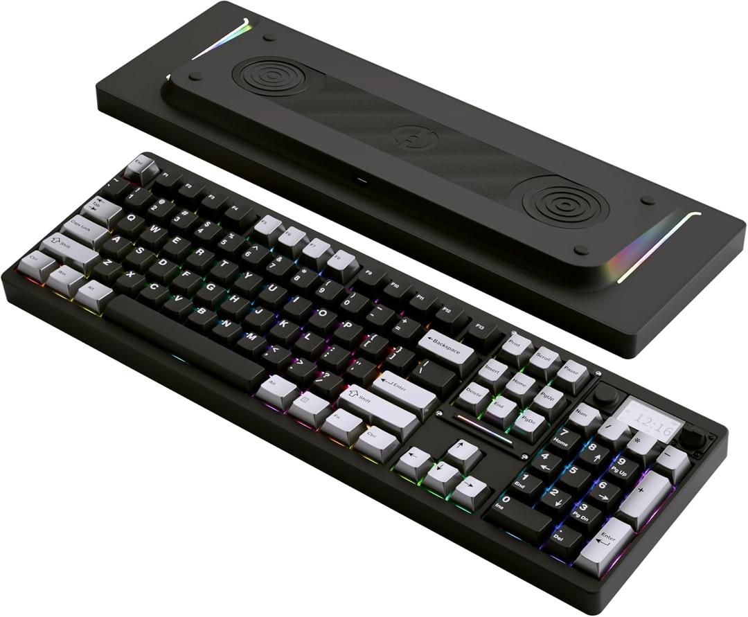 OOCTPK Wireless Mechanical Keyboard, Chilkey ND104 Gaming Keyboard with LCD Screen, 104% Hot Swappable Custom Keyboard with Knob, RGB Backlit, Bluetooth 5.4/2.4GHz/USB-C, Full-Aluminum, PC/Mac Support