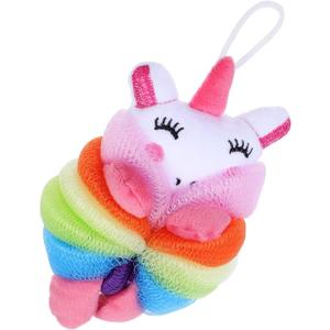 Unicorn Bath Loofah for Kids - Soft Mesh Shower Sponge with Hanging Rope, Cartoon Animal Body Scrubber for Fun Bath Time, Pink
