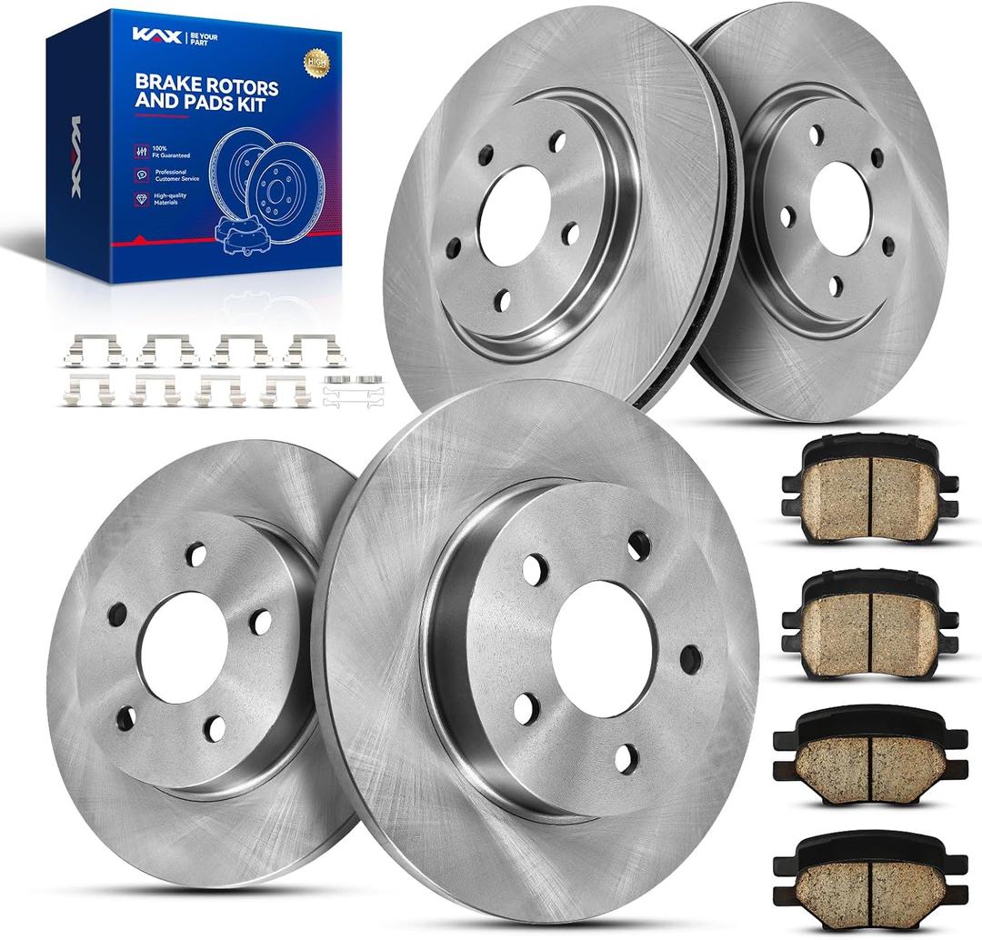 KAX Brake Kit Front and Rear for Chevrolet Malibu 2004-2012, Pontiac G6 2006-2010, Saturn Aura 2007-2009, 11.65" Front Rotors 10.64" Rear Rotors, Vented Brake Rotors Ceramic Brake Pads Replacement