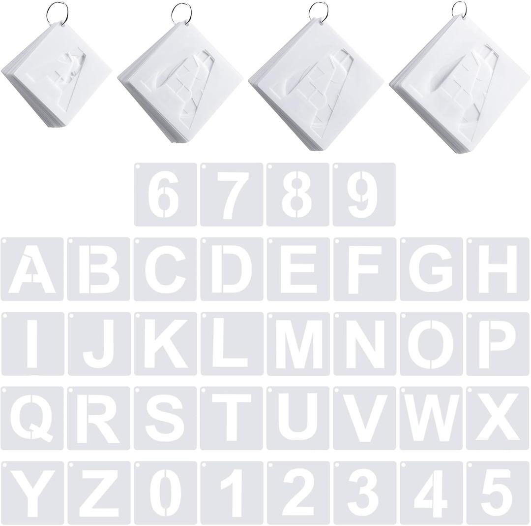 144 Pcs Letter and Number Stencils 4 Sizes Alphabet Number Templates Reusable Plastic Stencils for Painting on Wood, Walls, Signs(3,4,5,6 Inch,Regular)