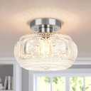 Brushed Nickel Semi Flush Mount Ceiling Light, Glass Shade Modern Ceiling Light Fixture, Lighting for Hallway Bedroom Entryway Kitchen Porch