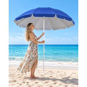 6ft Beach Umbrella with Sand Anchor and Carry Bag, Solid Blue