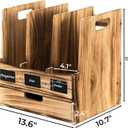 Wood File Organizer for Desk, 3-Section Vertical Folder Holder with Drawer, Upright Binder Rack Stand with Chalkboard Label, Tabletop Magazine Document Sorter for Office Home