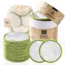 Greenzla Reusable Makeup Remover Pads (20 Pack) Washable Laundry Bag & Round Box for Storage, Reusable Bamboo Cotton Rounds for All Skin Types (White)