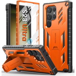 FNTCASE for Samsung Galaxy S23-Ultra Case: Military Grade Drop Proof Protection Mobile Cover with Kickstand | Matte Textured Rugged Shockproof TPU | Protective Sturdy Phone Case - Orange