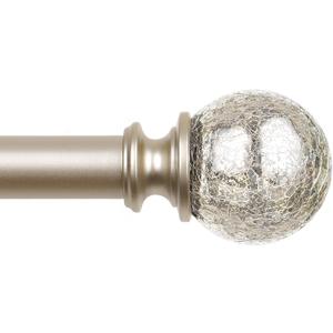 KAMANINA Champagne Gold Curtain Rods 32 to 86 Inches(2.6-7.1ft), Adjustable Curtain Rods for Windows 48 to 84 Inches, 7/8 Inch Decorative Curtain Rod with Crackle Glass Finials