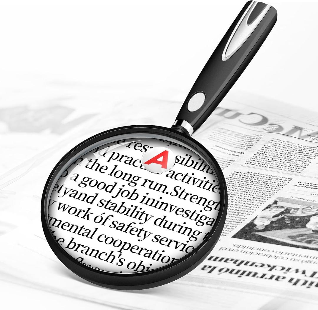 10X 30X Magnifying Glass for Reading, Handheld Magnifier for Reading, 90mm Magnifying Glass Scratch Resistant Lens, Soft Handle for Close Work Book Newspaper Nature Exploration (Black)