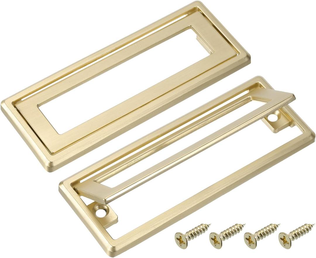 uxcell 4 Pcs Flush Pull Handle, 3.8 Inch Hole Center Hidden Recessed Furniture Grip Cabinets Door Square Pull Ring Handles with Screws for Drawers Cupboard, 4.5 Inch Length, Gold