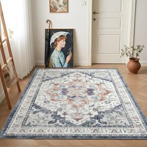 RUGICI Area Rugs 6x9, Washable Area Rug for Living Room, Low Pile Rug, Non-Slip Non-Shedding Bedroom Rug, Indoor Modern Carpet for Bedroom Kitchen Dining Room Home Décor (Blue, 6x9)