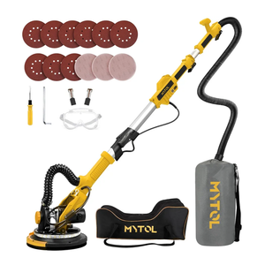 Drywall Sander, MYTOL 7.2A Electric Wall Sander with Vacuum Dust Collection, 6 Adjustable Speeds 900-1800RPM, LED Light, Extendable Handle, Foldable Electric Drywall Sanders 12Pcs Sanding discs-Yellow
