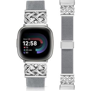 Minyee Magnetic Stretchy Band Compatible with Fitbit Versa 4/3/Fitbit Sense 2/1 Watch Bands Women Men, Celtic Knot Soft Elastic Nylon Fabric Dressy Cute Strap for Versa 3 4 Sense 2 Smartwatch