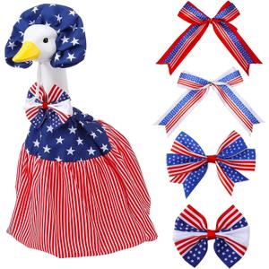 Independence Day Porch Goose Outfit With 4 Bows - Patriotic Costume for 23"/ 17'' Lawn Geese, 4th July Porch Goose Decor With Red White Blue Garden Clothing Accessories