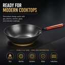 Calmabode 13 Large Flat Bottom Carbon Steel Wok with Glass Lid | Large Deep Wok, Pre-Seasoned Nitrided Carbon Steel, Amber Glass Lid, Ideal for Big Family Stir-Fry, Frying and Hearty Meals