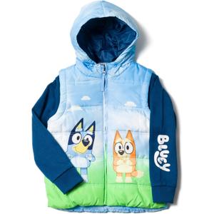 Bluey Bingo Zip Up Vest 2fer Jacket Toddler to Little Kid (Blue)