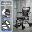 Whlicks Wheelchairs for Adults, Transport Lightweight Foldable Portable Shower Chair with Telescopic Handle, Travel Transfer Folding for Seniors Disabled Gray, 6'' Wheel 