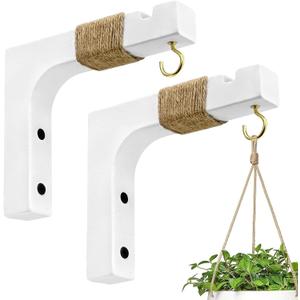 2 Pack Plant Hanger Hooks for Indoor Hanging Plants, Farmhouse Wooden Hanging Basket Wall Hooks for Outdoor Flower Pots Lanterns Wind Chime Lights Garden Decoration (White)