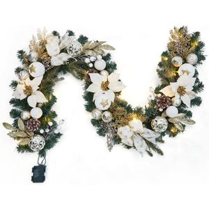 6ft Battery Operated Christmas Garland with 20 LED Lights & Timer, Pre-Lit Artificial Garland for Mantle, Staircase, Table, Indoor Outdoor Xmas Holiday Decor,Champagne