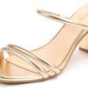 Square Open Toe Heels for Women Strappy Chunky Block Heeled Wedding Comfort Dressy Slides Sandals 6 1/2