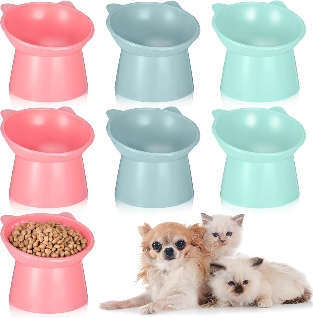 Giantree 6 Pcs Raised Cat Food Bowls 15 Degrees Elevated Cat Bowls Anti Vomiting Tilted Raised Whisker Friendly Pet Dish Plastic Slanted Stand Pet Food Water Feeder for Indoor Cats Kitten