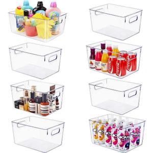 SKTEET Set of 8 Large Clear Plastic Storage Bins (8L), Storage Containers for Pantry Organization and Kitchen Storage Bins,Home Edit and Cabinet Organizers
