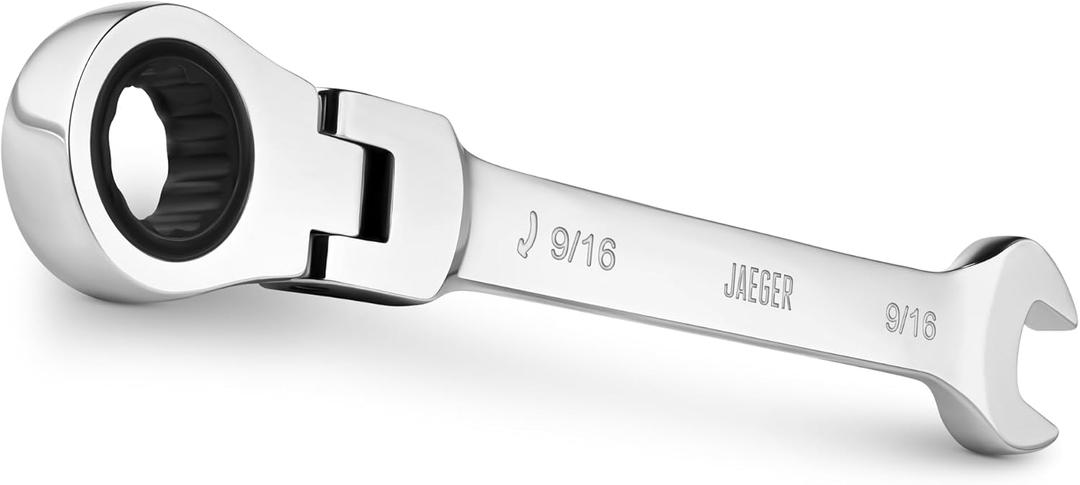 Jaeger 9/16 Inch Flex Head Ratchet Wrench, 4 Degree Swing arc, 12-Point Ratchet Combination Wrench, 90-Tooth