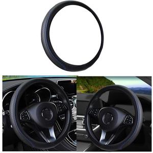 Leather Car Steering Wheel Cover, Elastic, Breathable Anti-Slip, Universal 15 inch, Steering Wheel Cover for Men Women (Black/Blue)