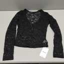 Womens Long Sleeve Going Out Tops Lace V Neck Mesh Crop Shirts Sexy Cute Y2K Fall Trendy Outfits 2026 (Medium, Black)