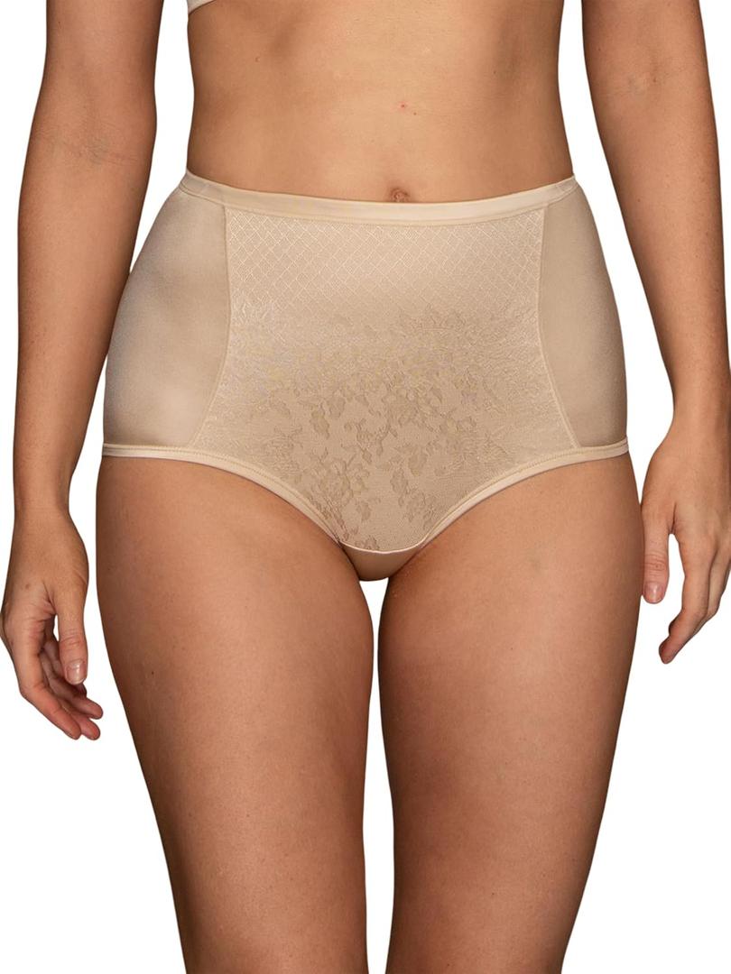 Vanity Fair Women's Smoothing Comfort Brief Panties with Rear Lift (8, 2 Ply - Beige Lace)