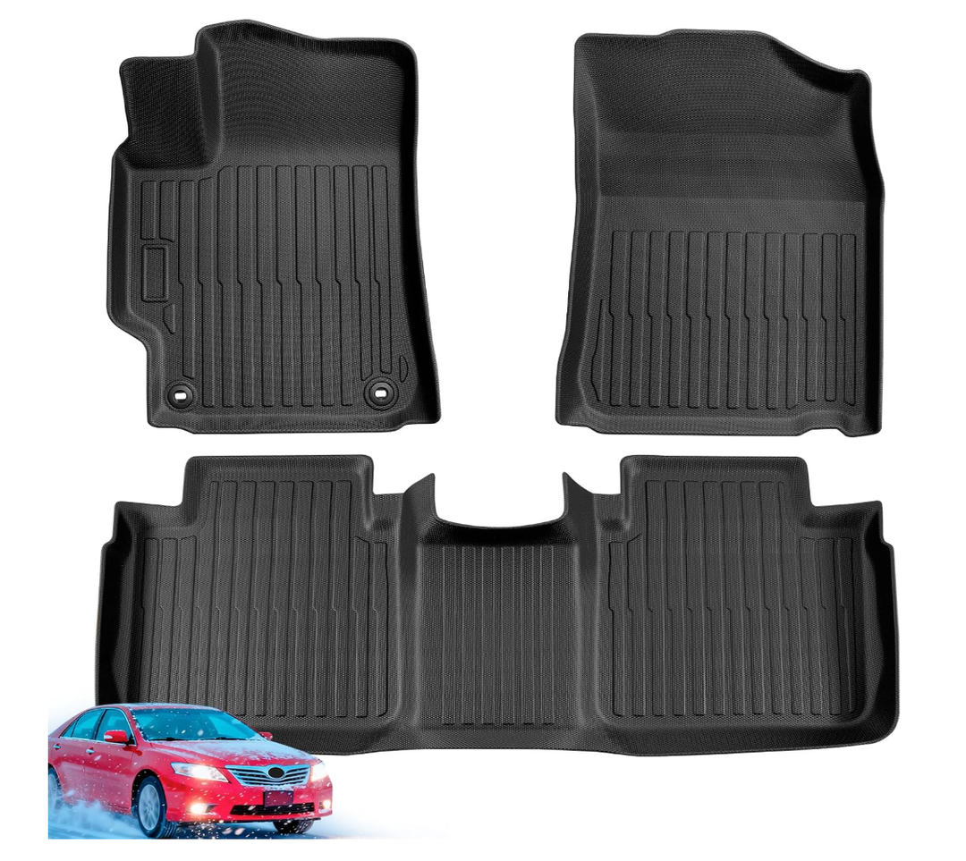 Car Floor Mats for Toyota Camry: 2007-2011 All Weather Interior Accessories, TPE Tech Rubber Black Front Rear Liners, Full Coverage Automotive Carpets Set Custom Fit for Camry 2011 2010 2009 2008 2007