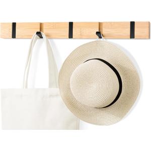 Wooden Wall Mounted Folding Rack, Modern Wall Floating Coat Hook Rack Space-Saving Coat Hanger for Coats, Hats, Scarves, Key (Wooden 5 Hooks)