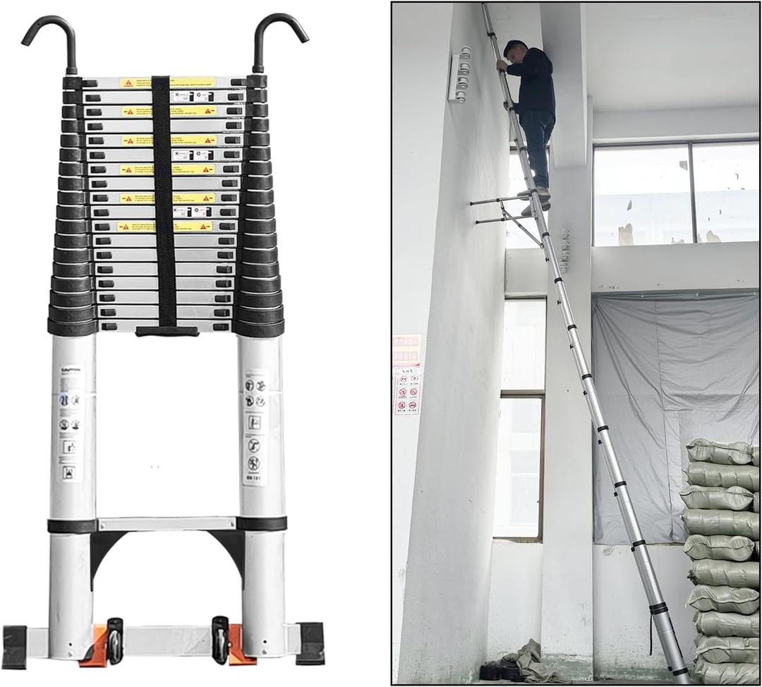 JADDUO Telescoping Ladder,27.9 FT Extension Ladder,Aluminum Lightweight Telescopic Ladder with 2 Triangle Stabilizers, Telescoping Attic Ladders RV Ladders for Travel