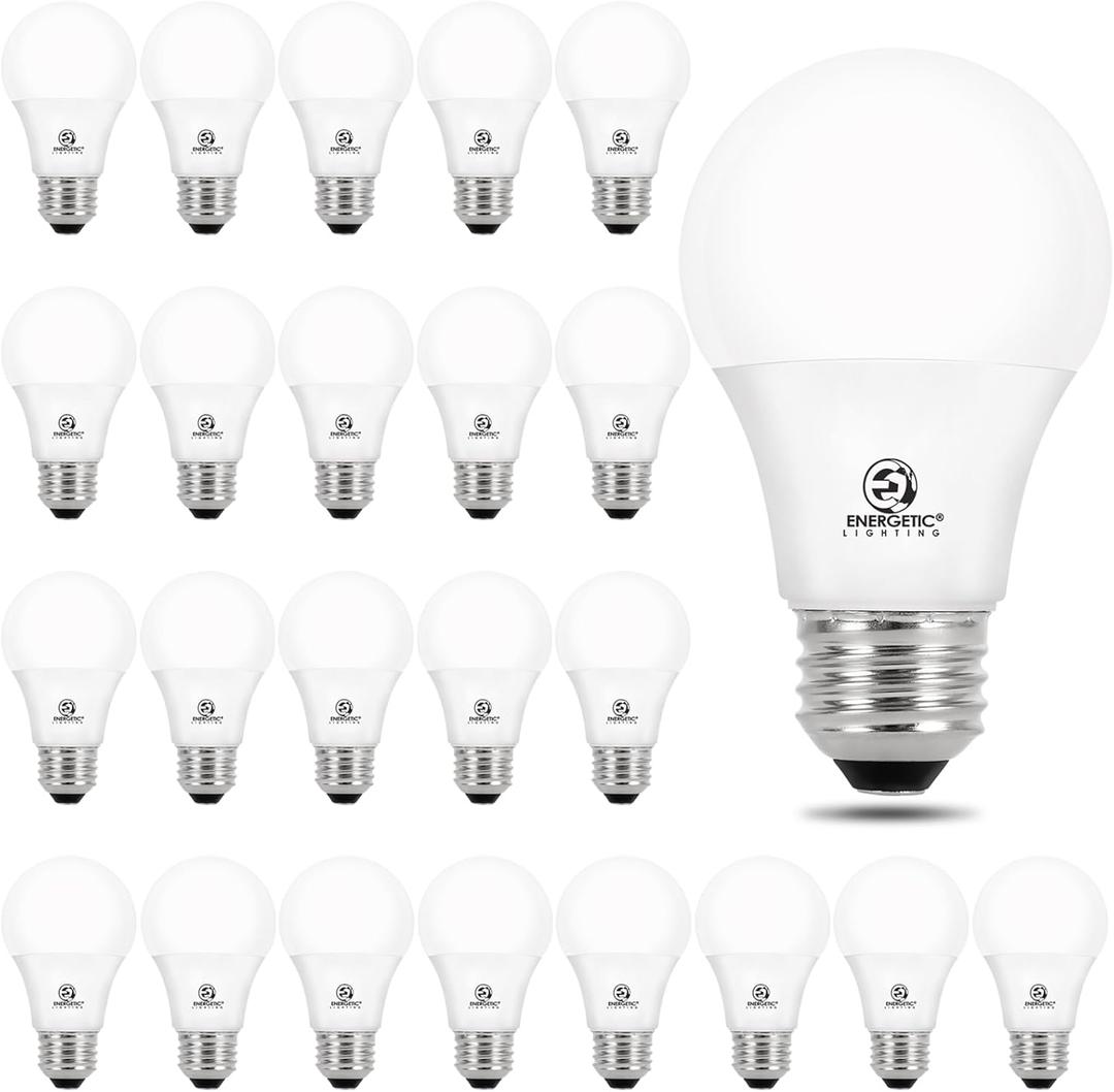 Energetic 24 Pack LED Light Bulbs, 60 Watt Equivalent A19 LED Bulb, Soft White 2700K, Non-Dimmable, E26 Base, ETL/UL Listed, 15000 Hrs, Standard Light Bulbs