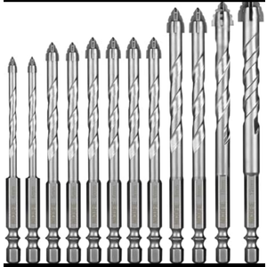 12 Pcs Concrete Carbide Drill Bits Set Hex Shank Masonry Cement Tile Drill Bit Set Hex Shank for Glass/Brick/Plastic/Wood/Procelain/Aluminium/Tile 5/32"-1/2"