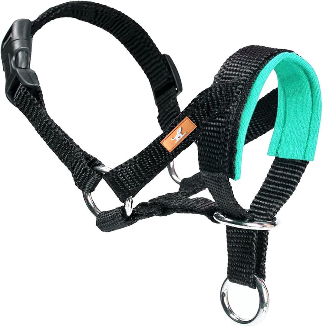 Dog Head Collar with Soft Fabric, Head Harness Stops Dog Pulling, Head Leash for Small Medium Large Dogs Walking (S, Green)