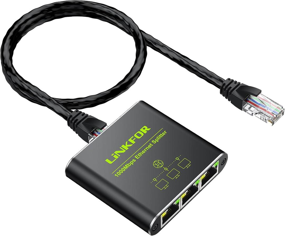 LiNKFOR Ethernet Splitter 1 in 3 Out,1000Mbps High Speed Splitter RJ45 Network Extension Connector with USB Type C Cable Gigabit Ethernet Switch Network Sharing for Cat8 Cat7 Cat6 Cat5 Cat5e