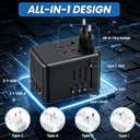 220V to 110V Voltage Converter US to Europe for Hair Dryer with Fast Charging 2 USB A & 2 USB C, Power Converter Adapter Combo International Adapter European Travel Converter C G A I (Black)