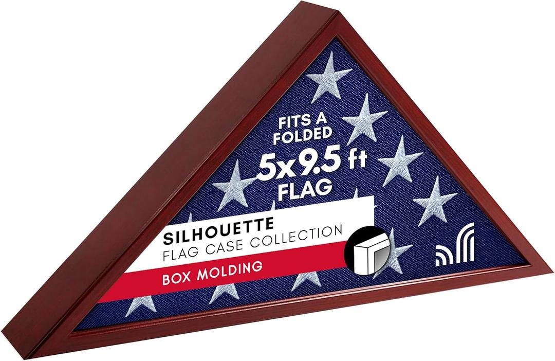 Americanflat Large Flag Box Display Case for Burial Flag - Fits a Folded 5' x 9.5' Flag | Military Flag Display Case - Triangle Flag Holder with Wall Mount and Polished Plexiglass Front (Mahogany)