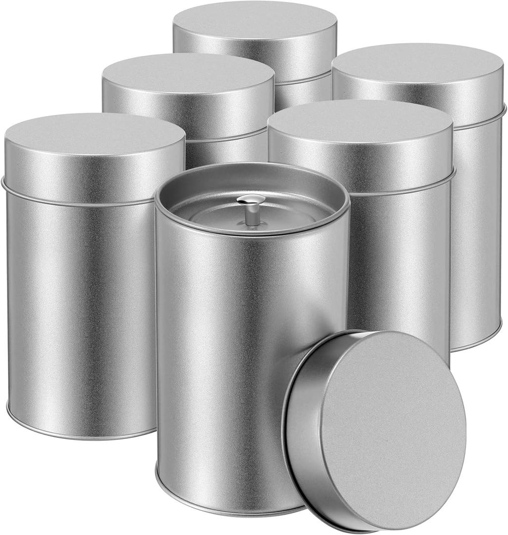Zopeal 6 Pack Tea Tin Canister with Airtight Double Lids 12 oz Can Box Canister for Loose Leaf Tea Storage Bag Container Portable Small Kitchen for Coffee Sugar Pantry Camping, Silver