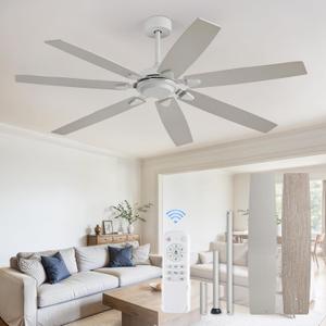 62 Inch Ceiling Fan No Light with Remote Control, Grey Ceiling Fans Without Light With 6-Speeds Quiet Reversible DC Motor, Indoor/Outdoor Ceiling Fan with Dual Finish 7 Blades for Patio Living Room