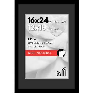Americanflat 16x24 Poster Frame with Polished Plexiglass - Use as 12x18 Picture Frame with Black Mat and White Trim or Display 16x24 Photo Without Mat - Epic Collection - Black Wide Molding