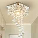 Mini Crystal Chandelier Flush Mount, 7.9" Square Crystal Flush Mount Ceiling Light, 1-Light E26 Socket, K9 Crystal & Stainless Steel, Small Chandelier for Entryway Hallway Closet Bedroom, Chrome