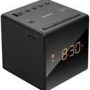 Sony Compact AM/FM Alarm Clock Radio Battery Back-Up, Adjustable Brightness Control, Programmable Sleep Timer, Daylights Savings Time Adjustment, Black Finish