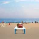 Modern-Depo 15.9"x14.2"x9.6" Large Portable Folding Beach Table for Sand Foldable Height Adjustable Side Table Desk for Camping Picnic BBQ with Carry Bag, Cyan