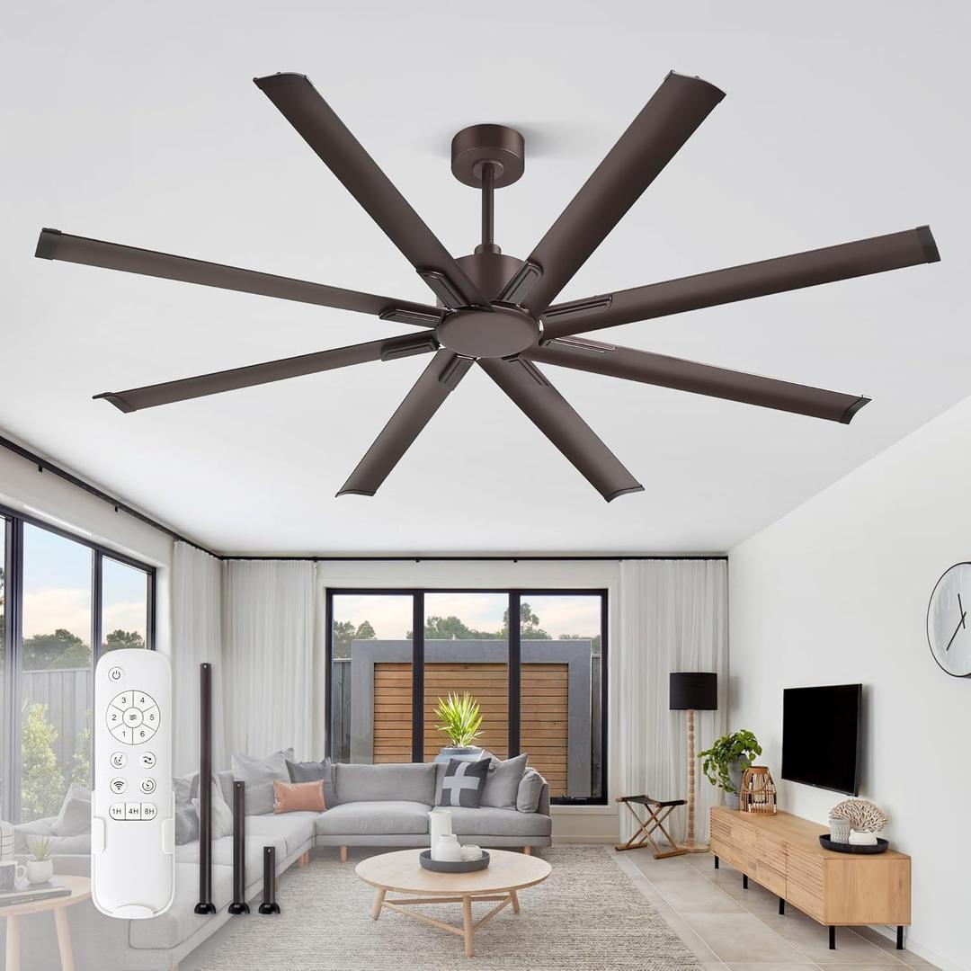ZMISHIBO 72 Inch Ceiling Fan No Light, Large Ceiling Fan with Remote, Quiet DC Motor, and 6 Speeds, Indoor/Outdoor Industrial Ceiling Fans 8 Aluminum Blades for Patio, Garage, Shop,Oil-bronze