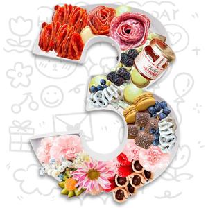 12 inch Fillable Number Paper Mache Cardboard Cutouts Sweet Charcuterie Board Tray (White, 3 Shape)