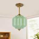 9in Green Milk Glass Ceiling Light, LED Bulb Included, Vintage Schoolhouse Semi Flush Mount Pendant Light Art Deco Chandelier for Kitchen Dining Room Hallway Bedroom, Antique Gold & Green