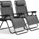 Nestl Zero Gravity Chairs Set of 2, Patio Lounge Chair Outdoor with Pillows & Cup Holder Trays, Adjustable Steel Mesh Reclining Camping Chair, Folding Patio Lawn Chair for Deck, Beach, Yard - Grey