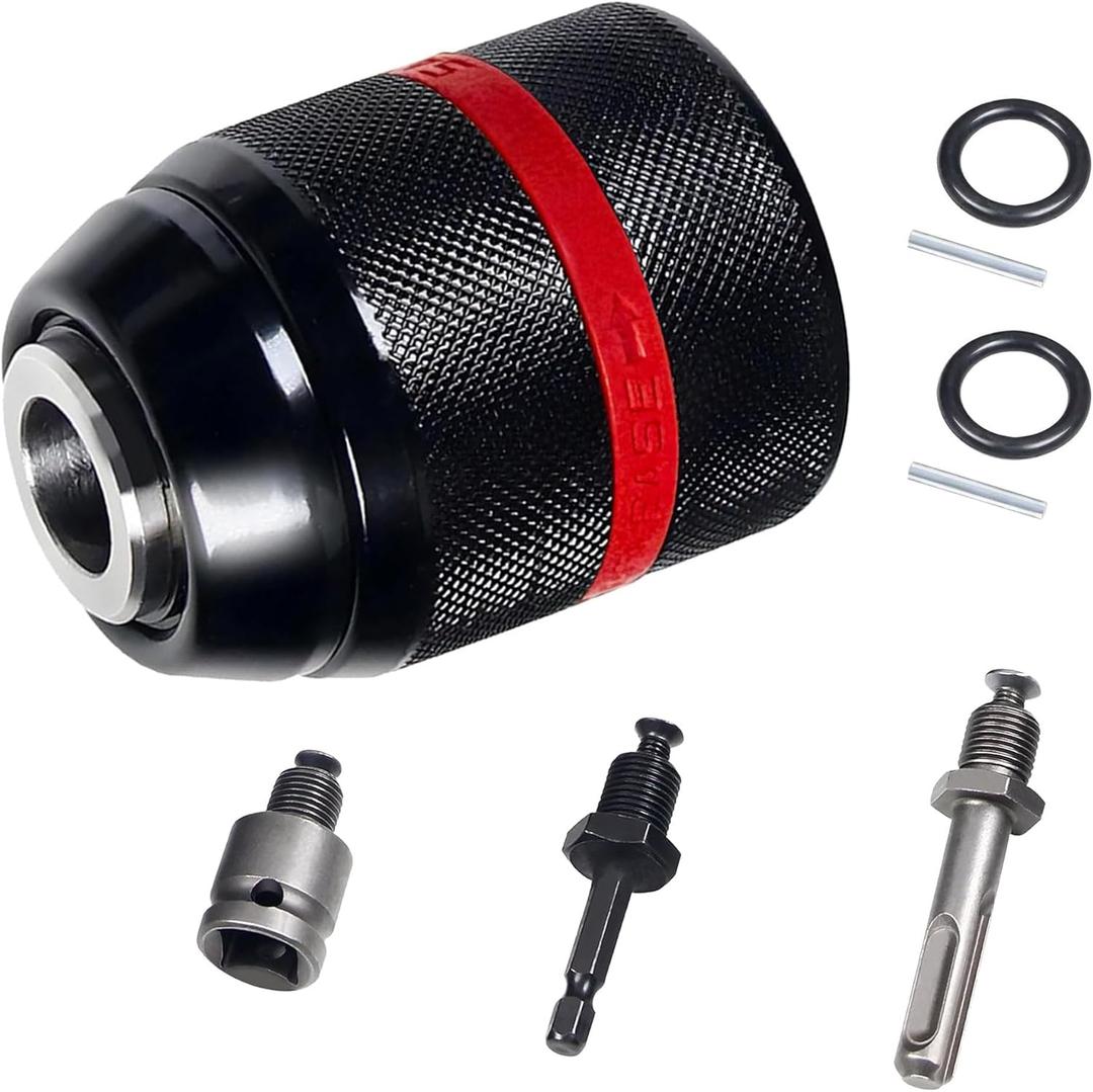 Keyless Drill Chuck for Milwaukee, 1/2-20UNF Mount 1.5-13mm Self-tighten Drill Chuck for Hand Drill Impact Driver, with 3/8" SDS-Plus Shank 1/2" Impact Wrench Adapter 1/4" Hex Shank